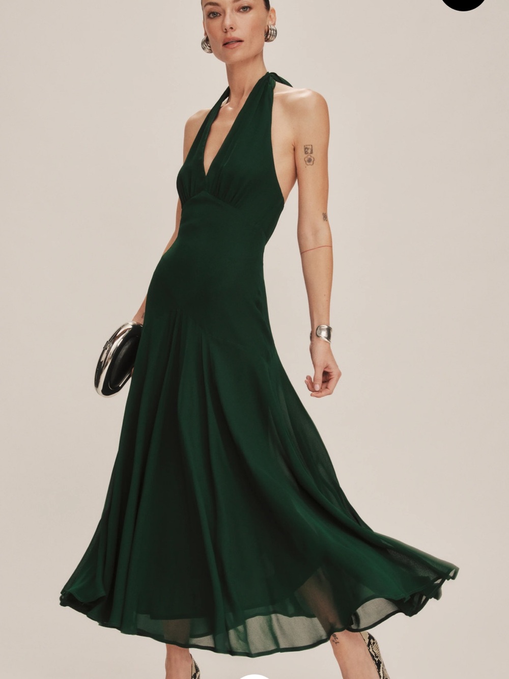 Reformation Dark Green V-Neck Maxi Dress with Back Tie - Picture 1 of 10
